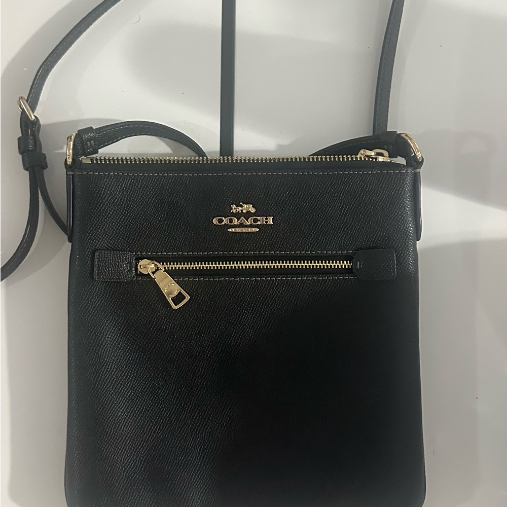 Coach Black Leather Crossbody Bag with Gold Accents